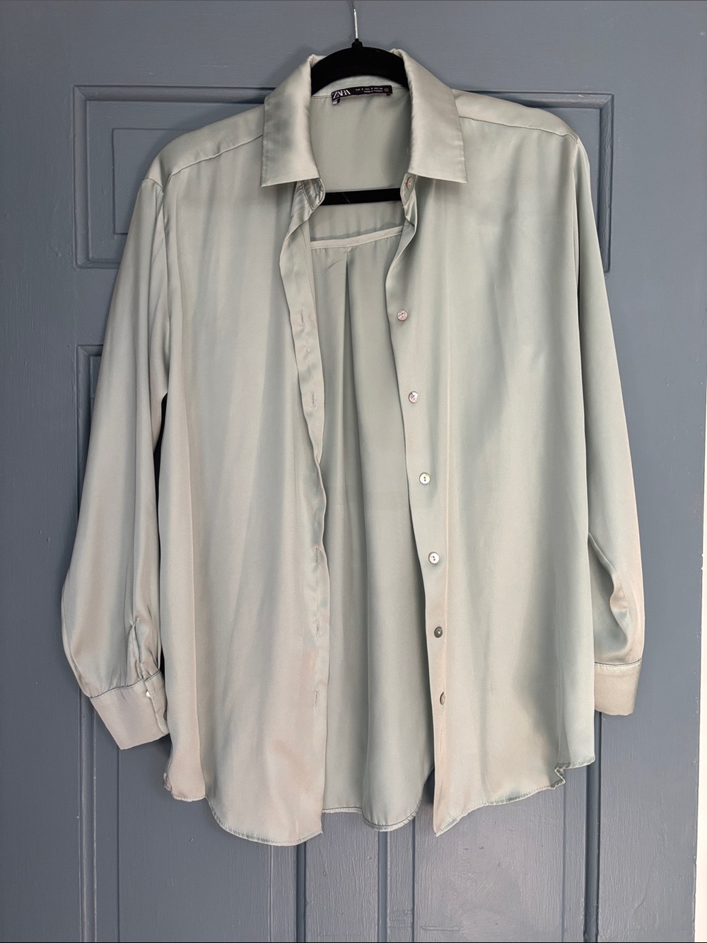 Zara Pale Sage Relaxed Button-Up Shirt